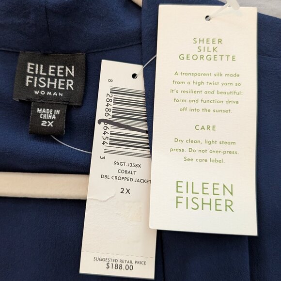 Eileen Fisher Cobalt Blue silk georgette sheer crop jacket 2X - Picture 3 of 7
